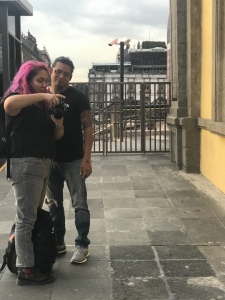 Author/researcher Perla with interviewee Diego at central plaza in Mexico City