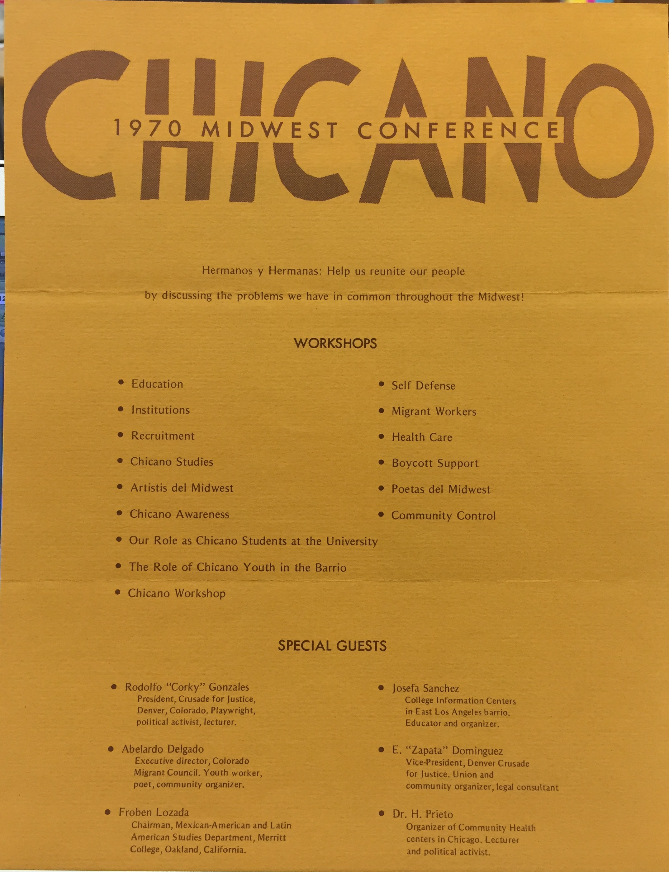 Front cover of 1970 Chicano Midwest Conference Program.