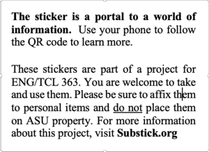 caution label placed on back of SubSticks warning people not to stick on ASU property