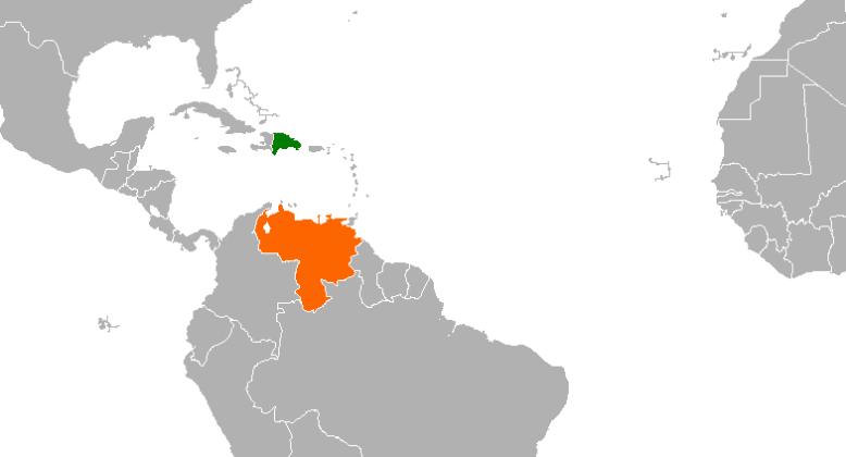 map with Venezuela and Dominican Republic highlighted