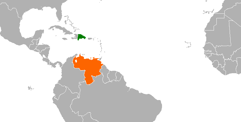 map with Venezuela and Dominican Republic highlighted